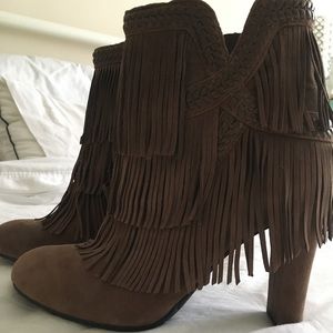 Brown Suede Fringe Booties